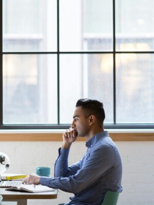 Man Wearing Gray Long-sleeved Shirt